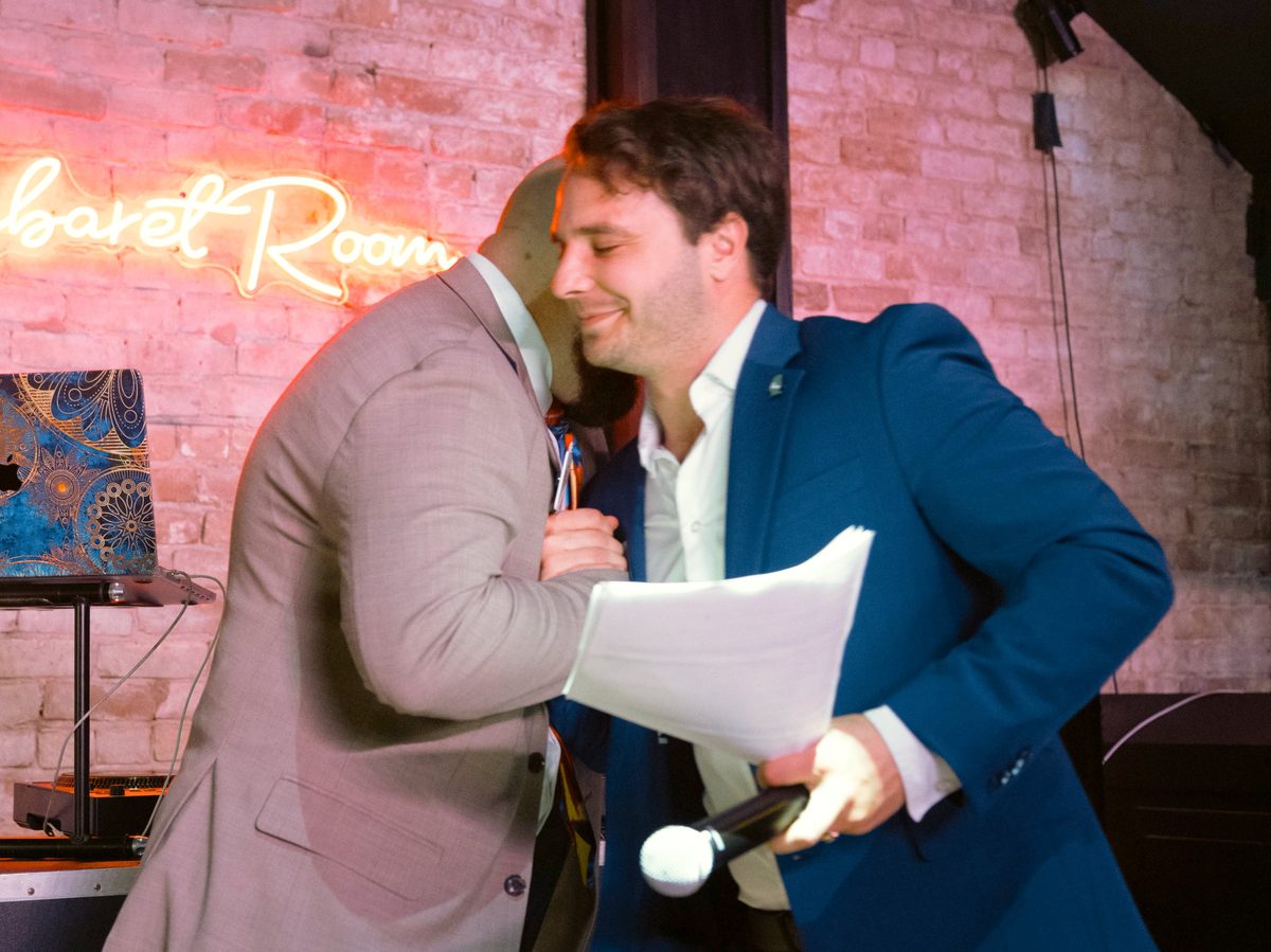 Eric Davis with a USLege team member at the Cabaret Room, Austin